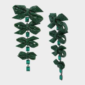 BETSEYS BOWS LINEAR EARRINGS GREEN