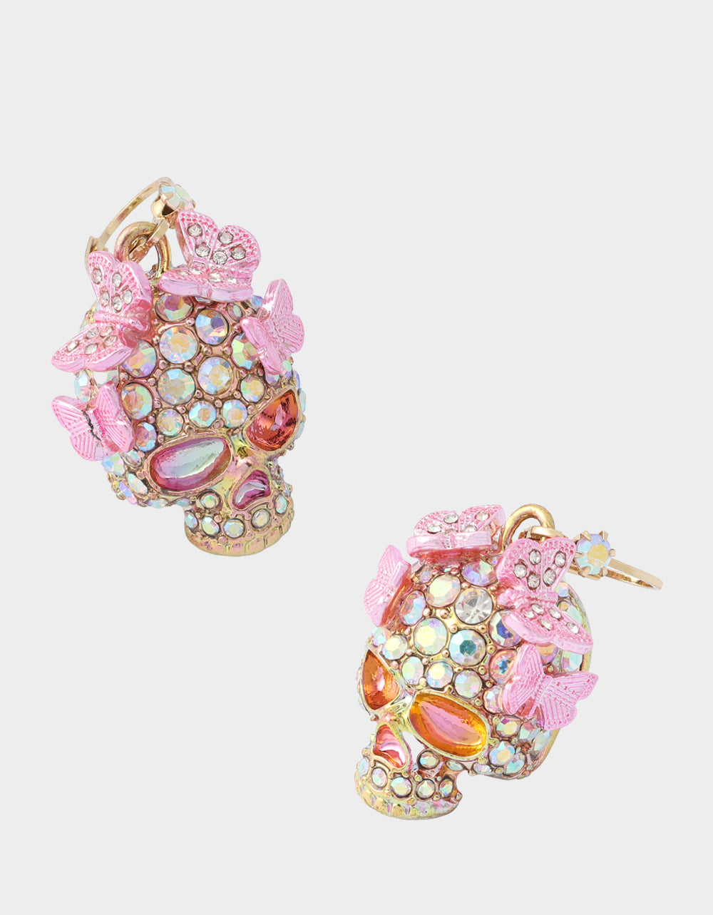 BUTTERFLY SKULL LEVER BACK EARRING PINK - Image 2