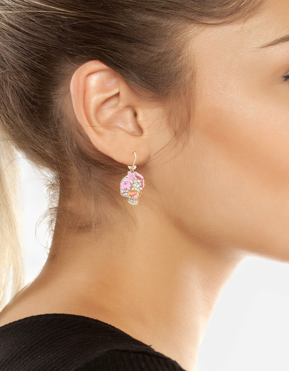 BUTTERFLY SKULL LEVER BACK EARRING PINK - Image 3