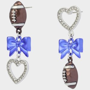 FOOTBALL BOW DROP EARRING BLUE