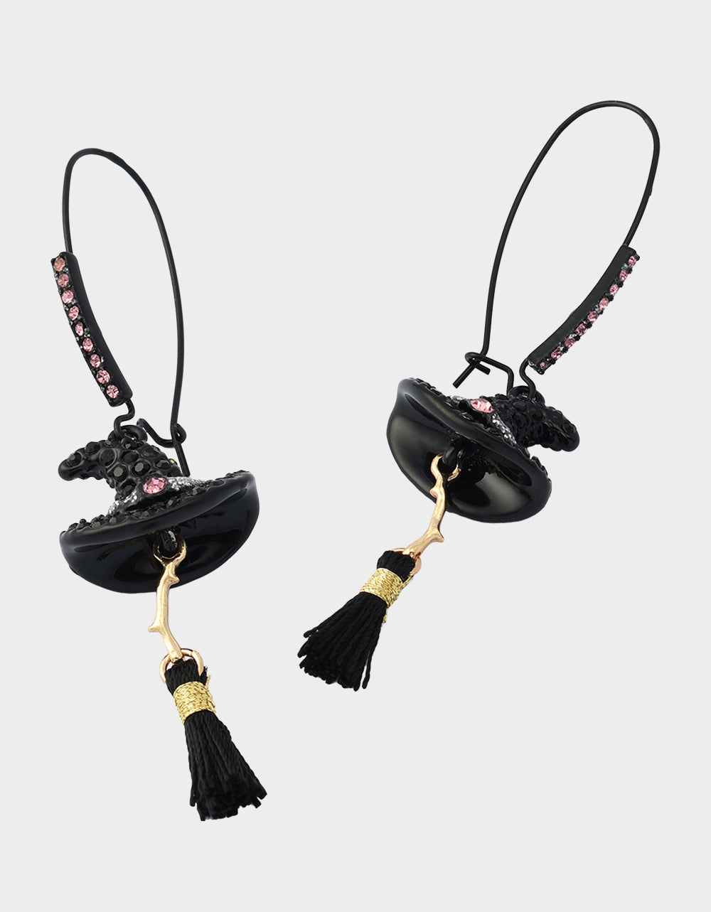 WITCH HAT BROOM SHEPHERD HOOK EARRING PINK - Image 2