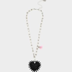 SPIKY HEART PENDANT NECKLACE BLACK