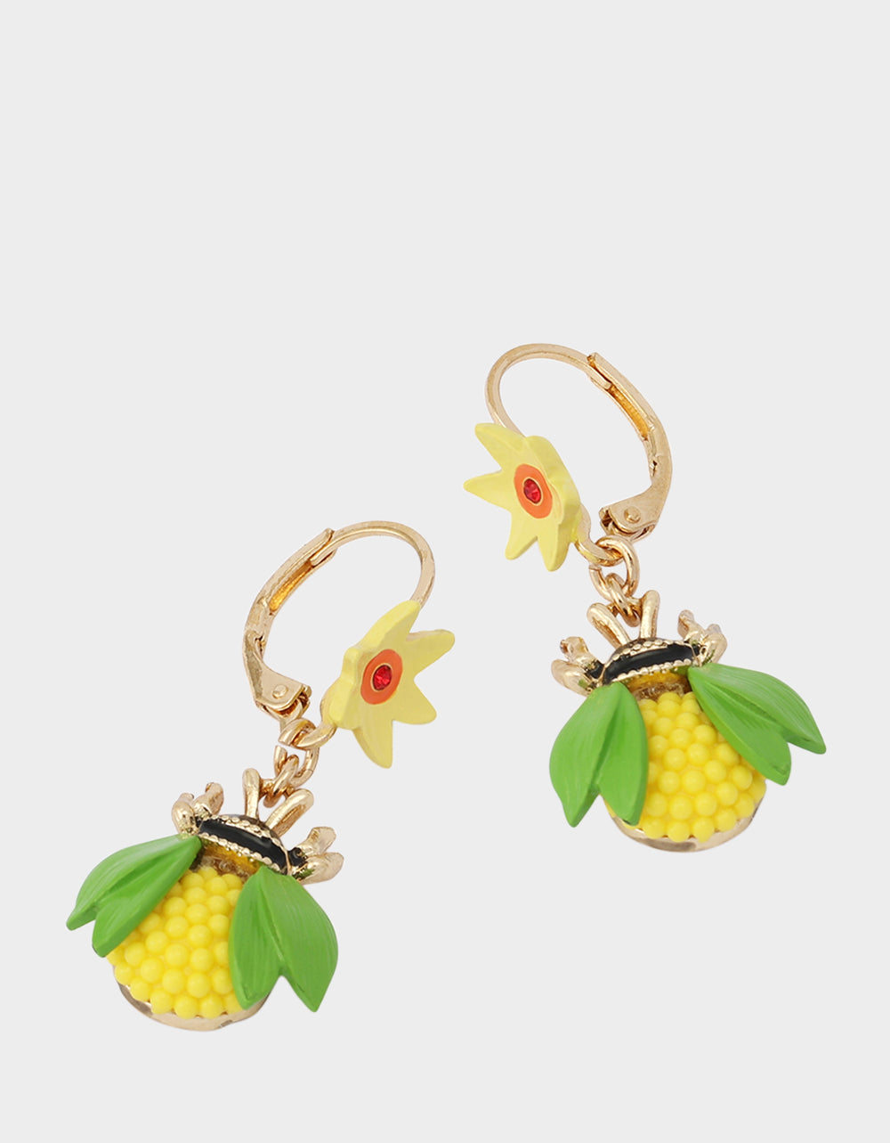 BEE FLOWER LEVER BACK EARRINGS YELLOW - Image 3