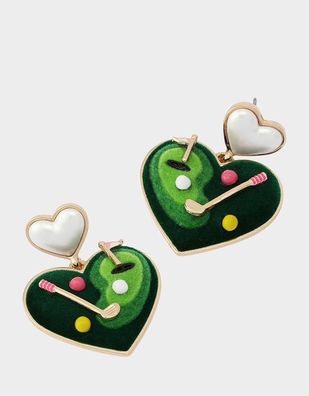 HEART GOLF DOUBLE DROP EARRINGS GREEN - Image 2