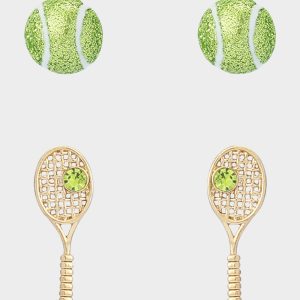 TENNIS RACQUET BALL EARRING STUDS SET