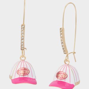 BASEBALL HAT SHEPHERD HOOK EARRINGS PINK