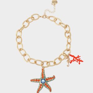 STARFISH SHORT PENDANT NECKLACE ORANGE
