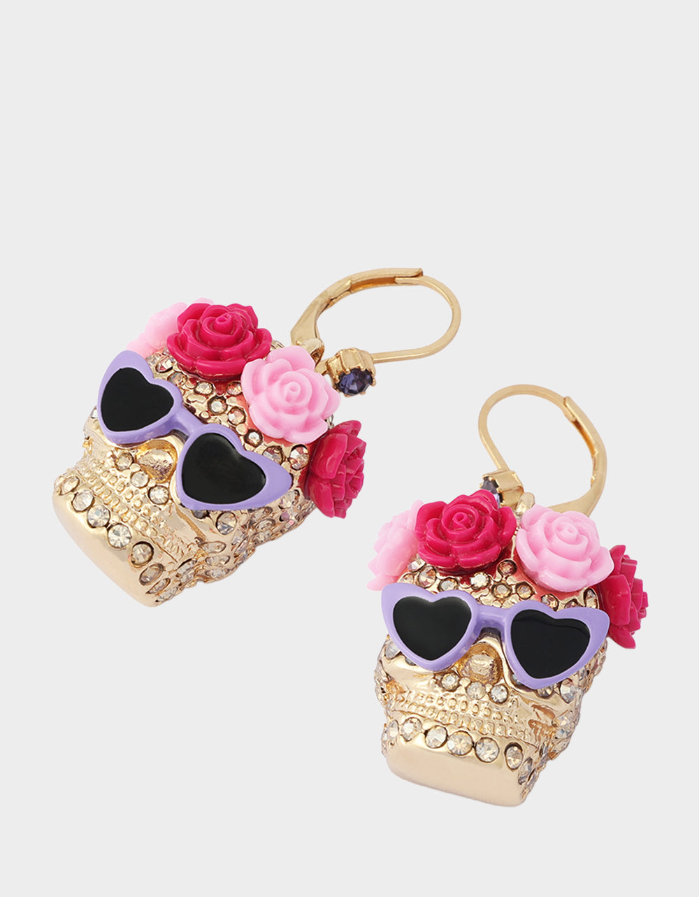 FLOWER CROWN SKULL EARRINGS PINK - Image 2