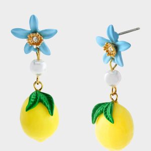 FLOWER LEMON DOUBLE DROP EARRINGS YELLOW