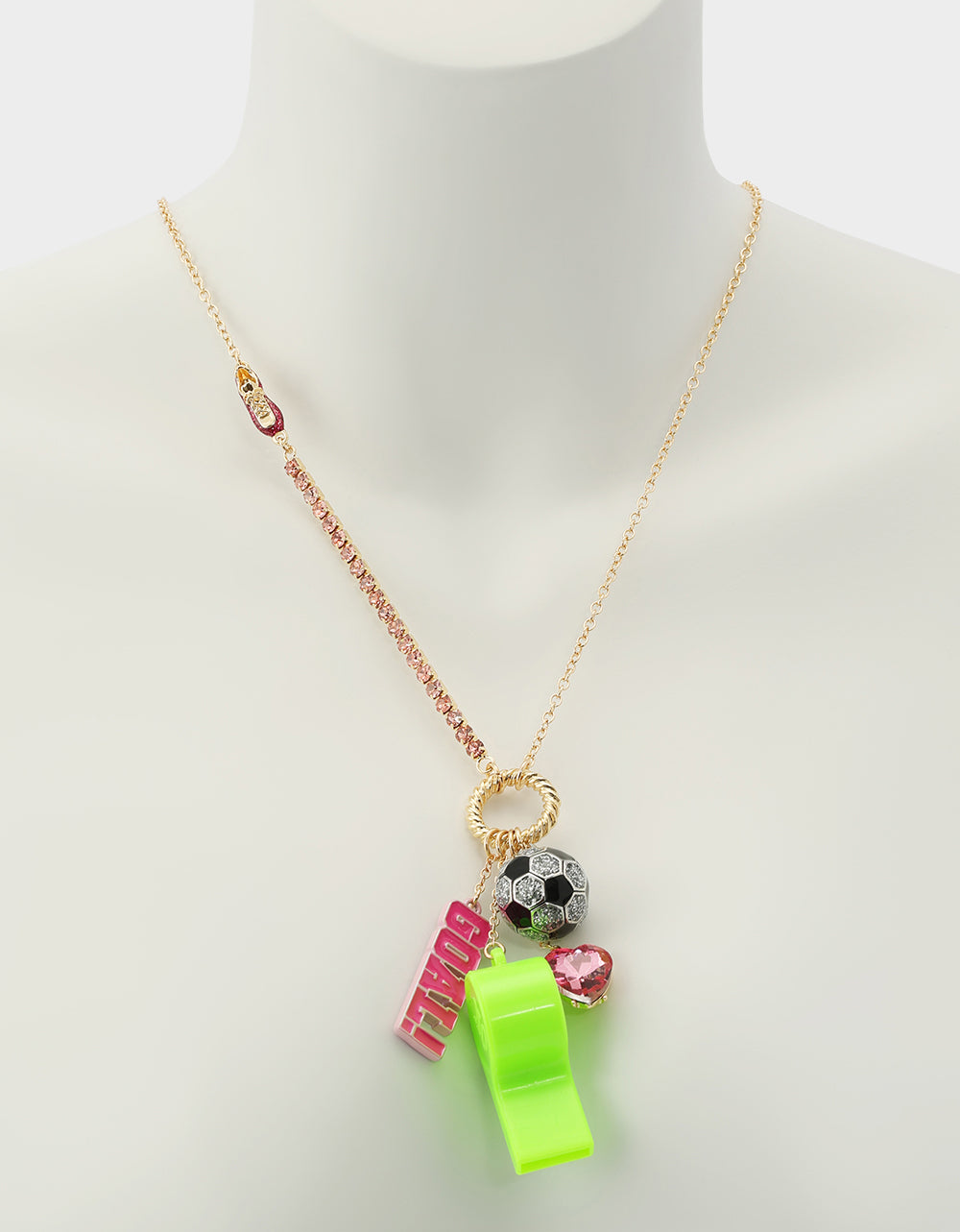 SOCCER CHARM LONG PENDANT NECKLACE PINK - Image 4