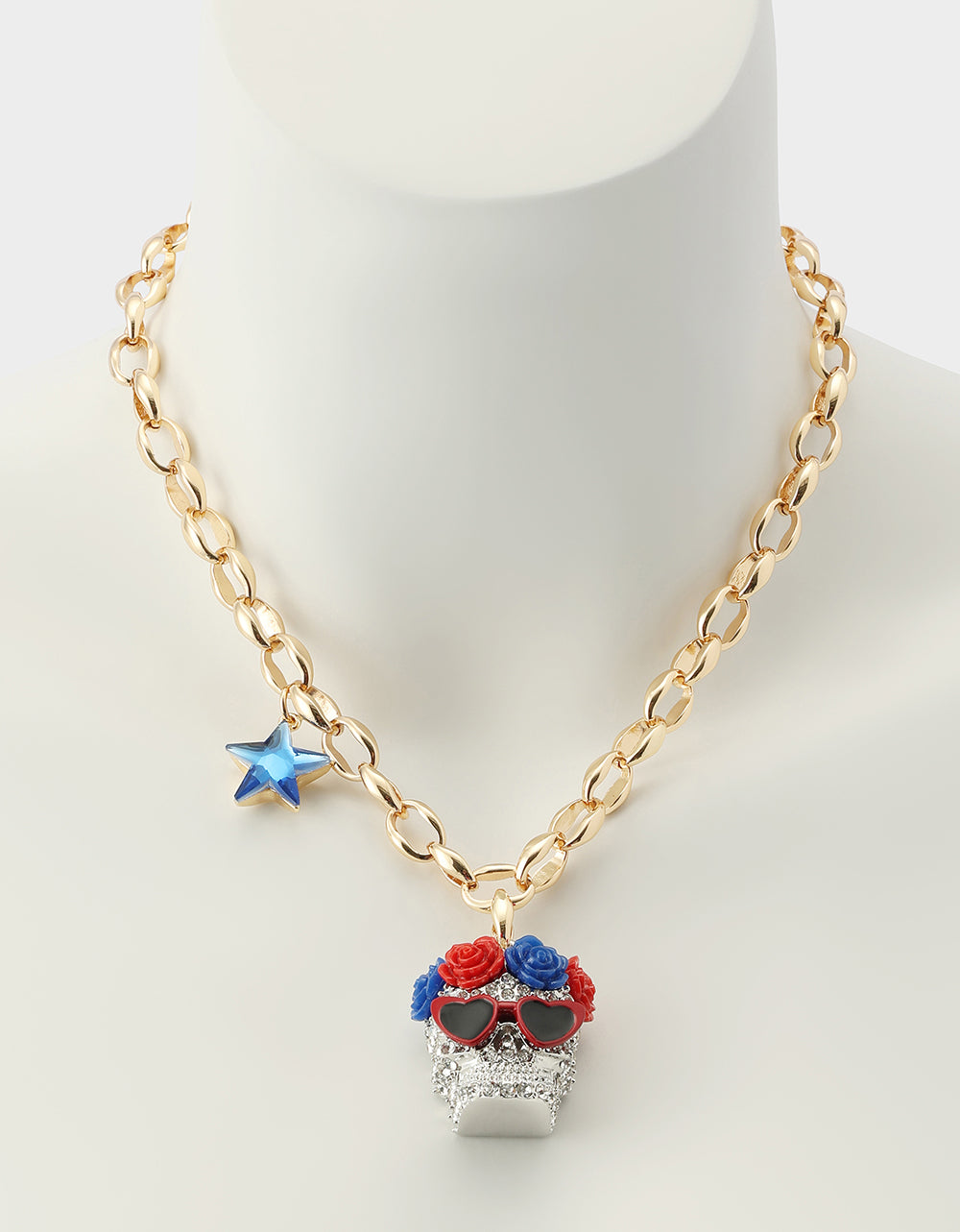 AMERICANA SKULL PENDANT NECKLACE RED - Image 5