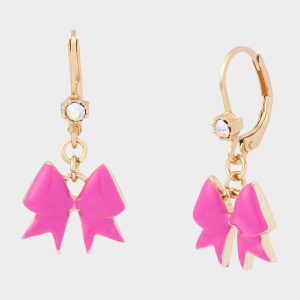 CHEER BOW LEVERBACK EARRING PINK