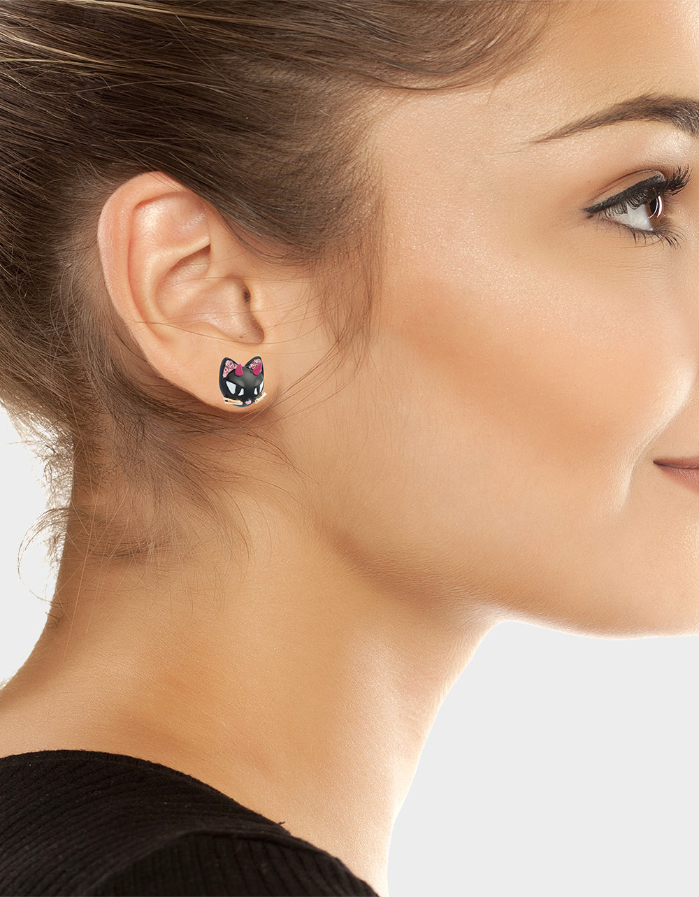DEVIL CAT STUD EARRING BLACK - Image 3