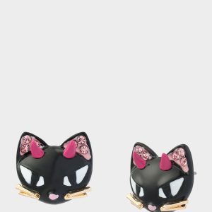 DEVIL CAT STUD EARRING BLACK