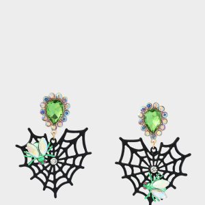 WEB HEART DOUBLE DROP EARRING BLACK