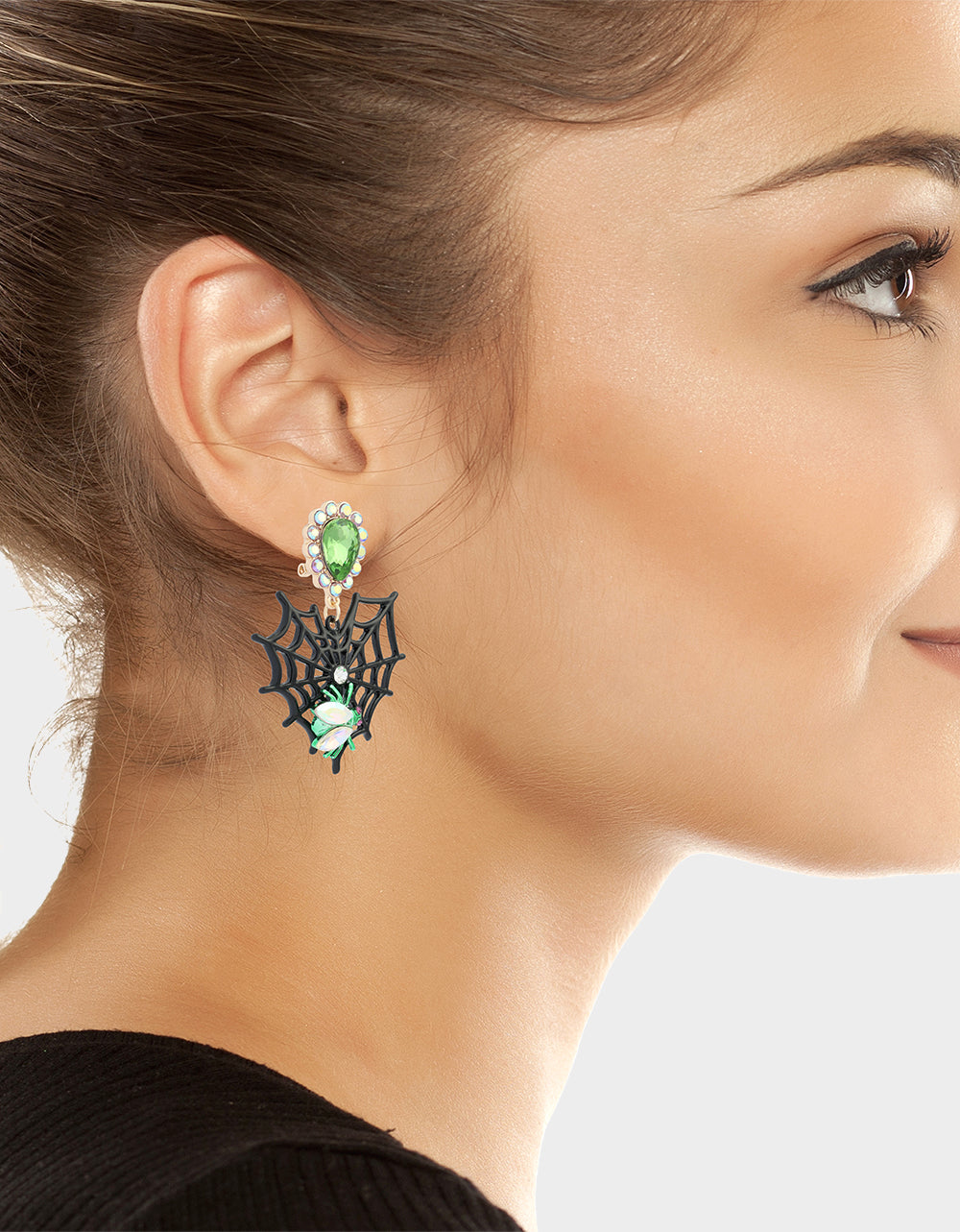 WEB HEART DOUBLE DROP EARRING BLACK - Image 4