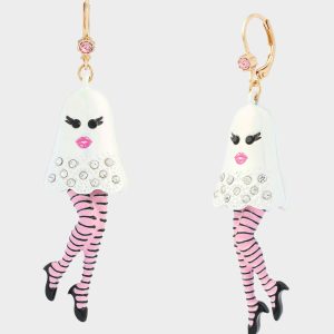 GIRLY STRIPED GHOST LEVERBACK EARRING WHITE