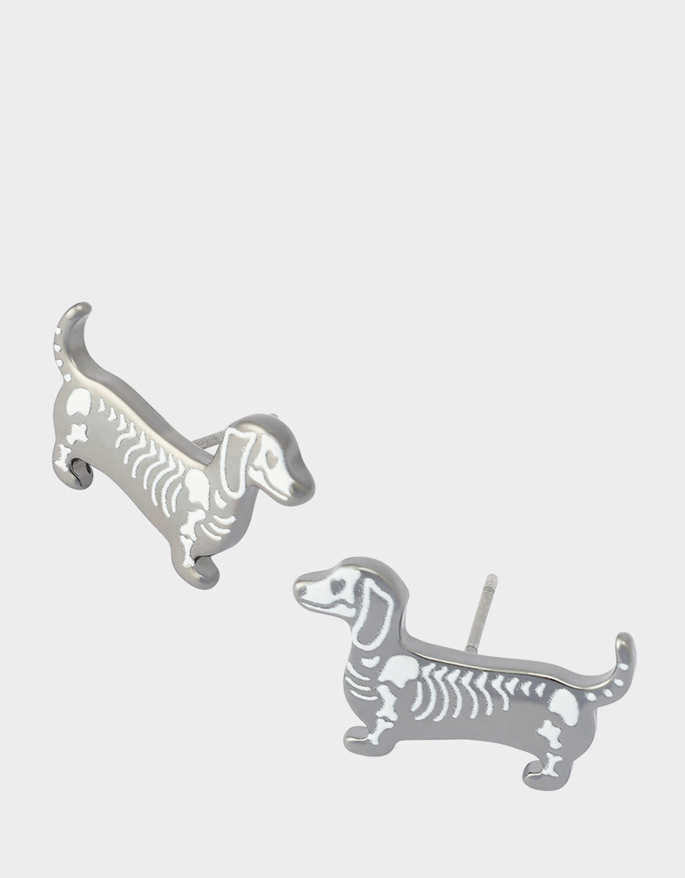 SKELETON DACHSHUND STUD EARRING SILVER - Image 3