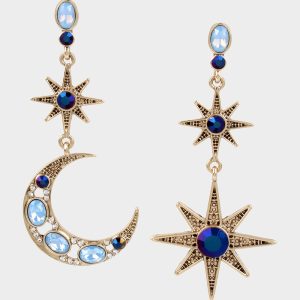 BETSEYS CELESTIAL STAR AND MOON MISMATCH EARRINGS BLUE