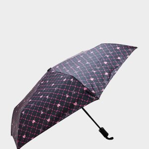 BETSEY'S HEART & SKULL PRINT UMBRELLA BLACK MULTI