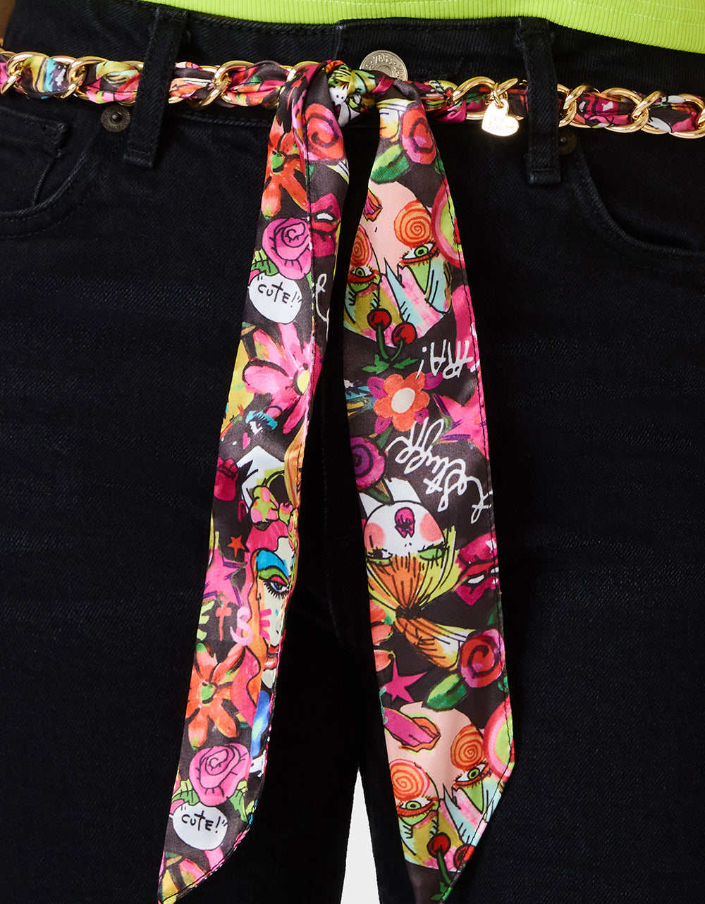 SCARF AND CHAIN TIE BELT BLACK MULTI - Image 4