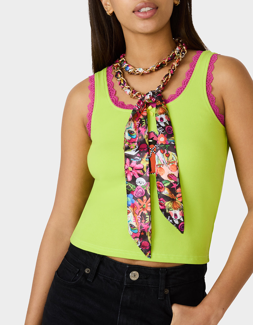 SCARF AND CHAIN TIE BELT BLACK MULTI - Image 5
