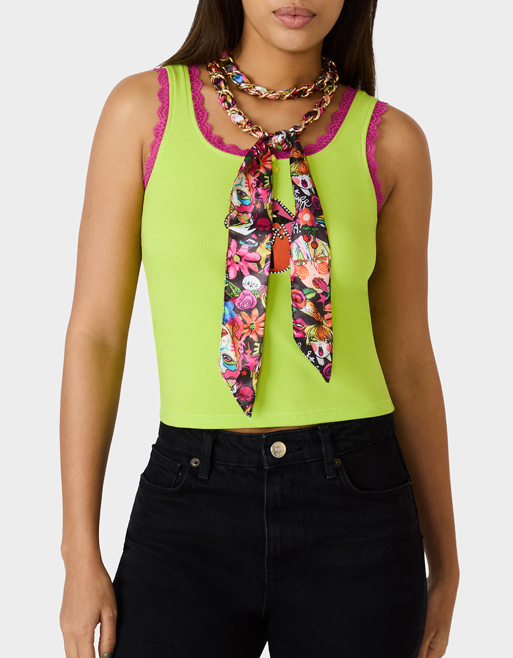 SCARF AND CHAIN TIE BELT BLACK MULTI - Image 3