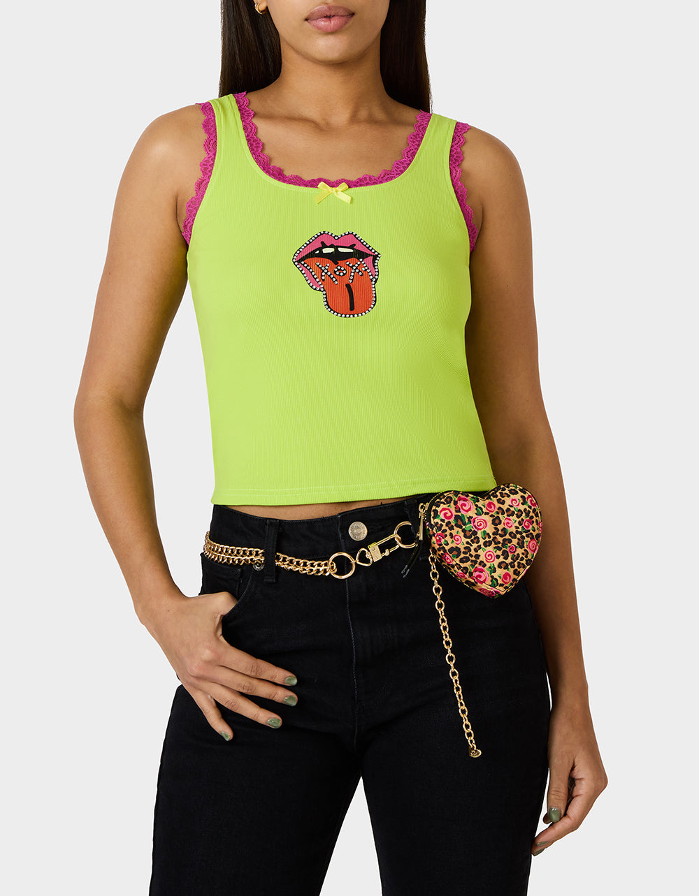 PRINTED HEART CHAIN BELT BLACK - Image 2