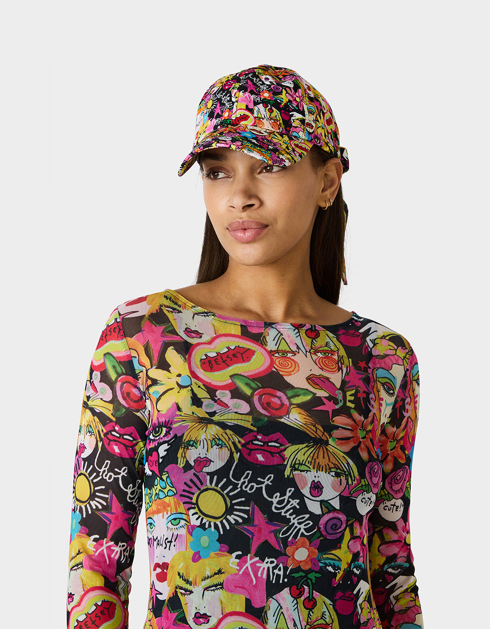 PRINTED BASEBALL HAT WITH BOW TIE BLACK MULTI - Image 8