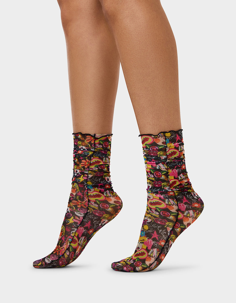 2-PACK BETSEY'S FACES MESH CREW SOCKS BLACK MULTI - Image 4