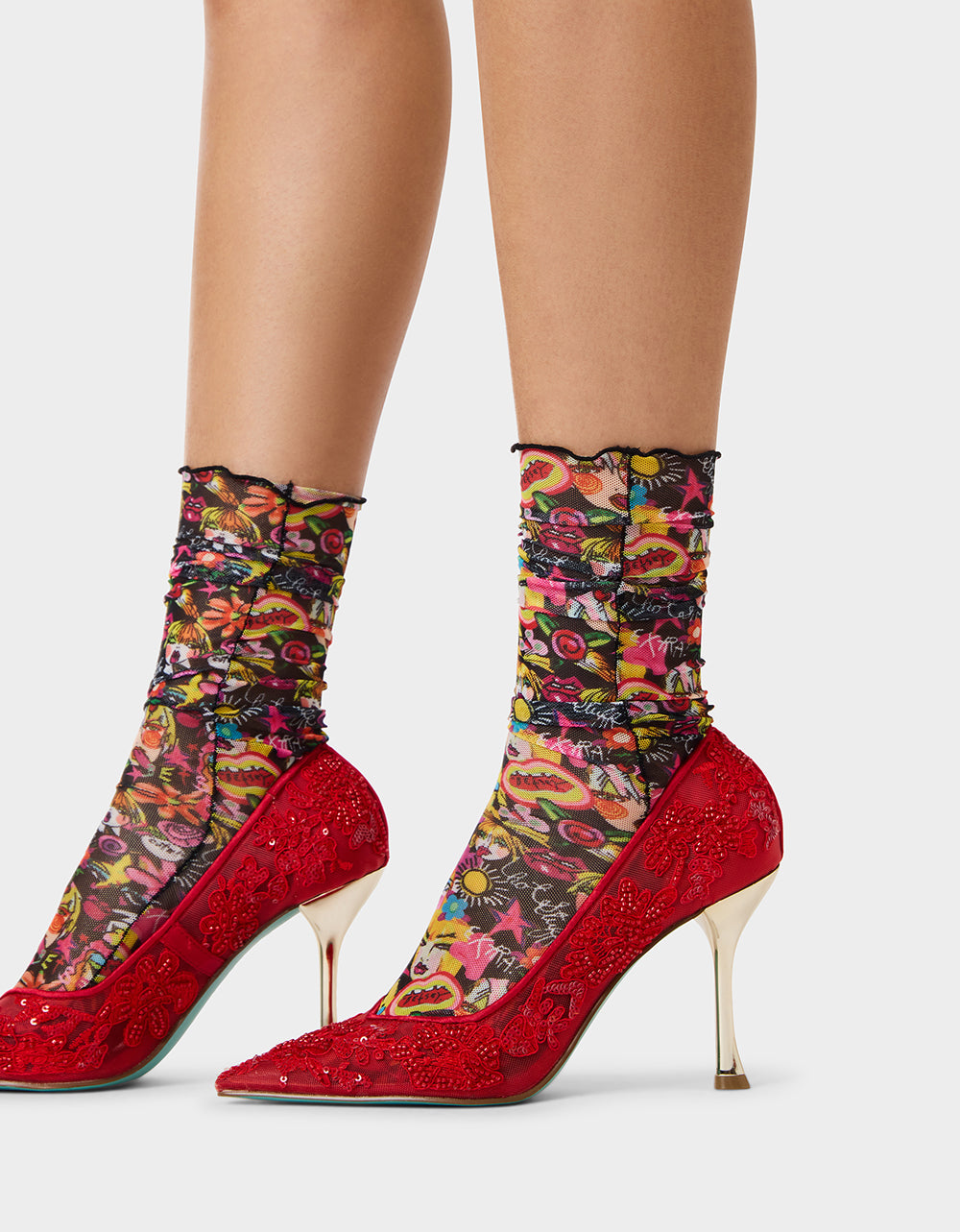 2-PACK BETSEY'S FACES MESH CREW SOCKS BLACK MULTI - Image 5