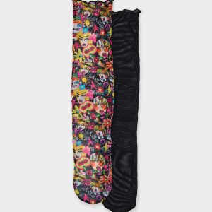 2-PACK BETSEY'S FACES MESH CREW SOCKS BLACK MULTI