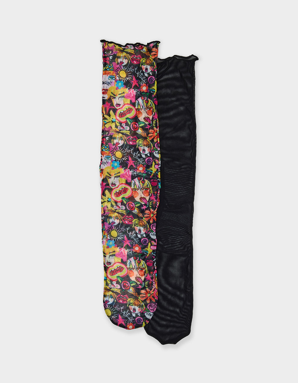 2-PACK BETSEY'S FACES MESH CREW SOCKS BLACK MULTI