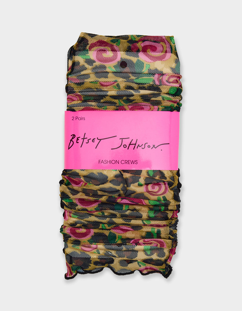 2-PACK LEOPARD ROSE MESH CREW SOCKS TAN MULTI - Image 2