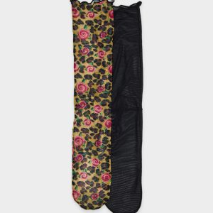 2-PACK LEOPARD ROSE MESH CREW SOCKS TAN MULTI