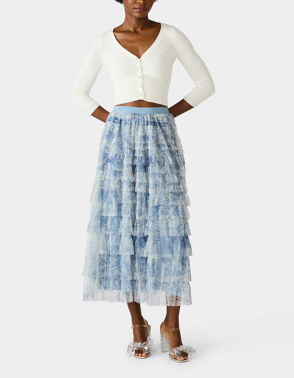 RUFFLED MAXI SKIRT DUSTY BLUE