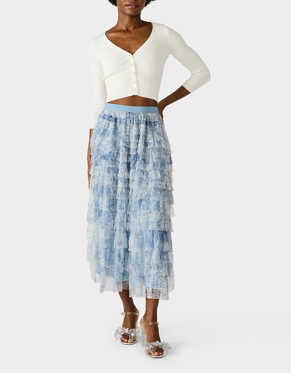 RUFFLED MAXI SKIRT DUSTY BLUE - Image 5