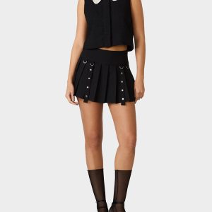 REBEL RIVET PLEATED SKIRT BLACK
