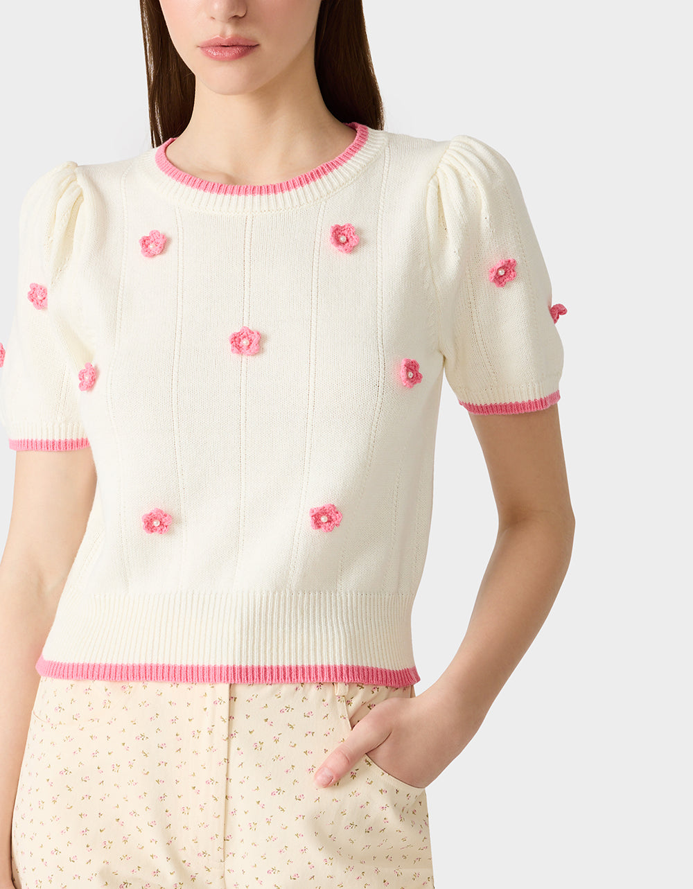 PETAL POP KNIT TOP OFF WHITE - Image 5