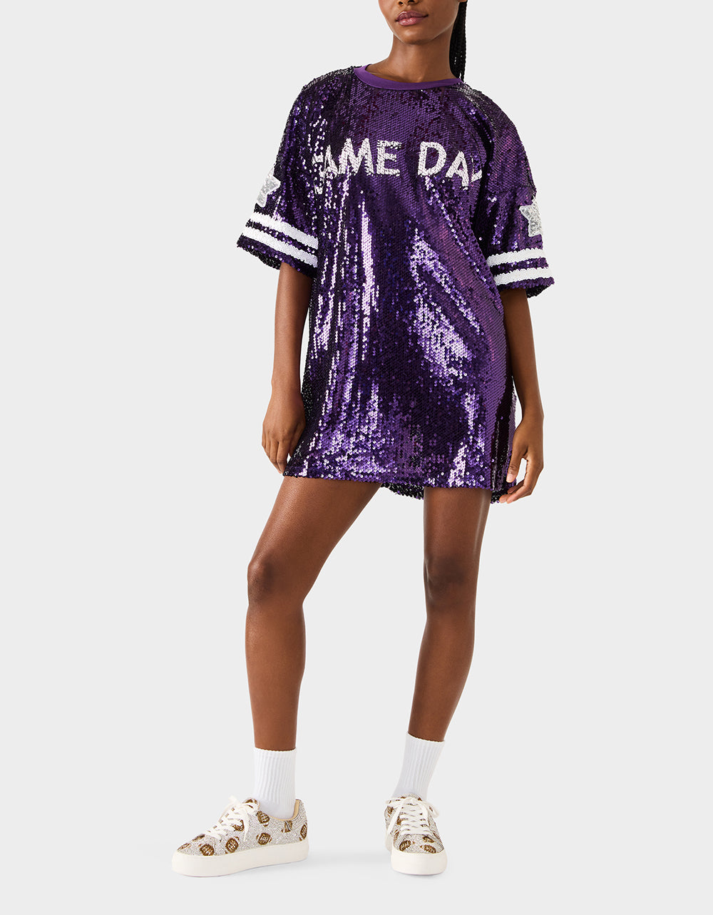 GAME DAY JERSEY SEQUIN DRESS PURPLE