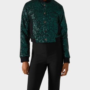 GLITTERATI BOMBER JACKET EMERALD GREEN