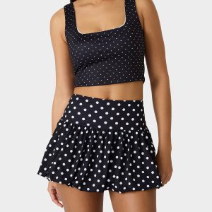 POLKA DOT PRINT CROP TOP TANK BLACK MULTI