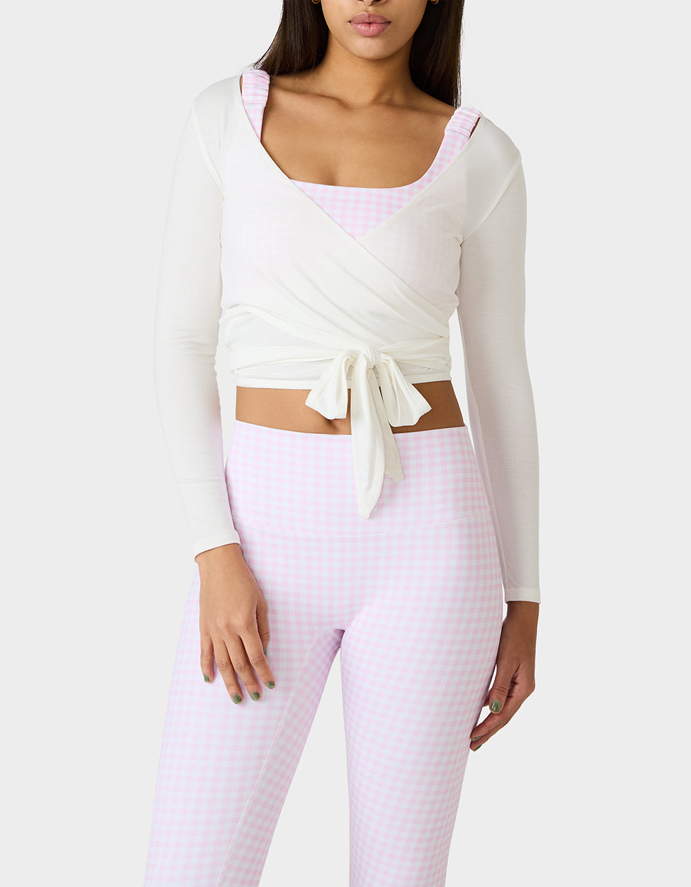 LONG SLEEVE V NECK WRAP TOP WHITE