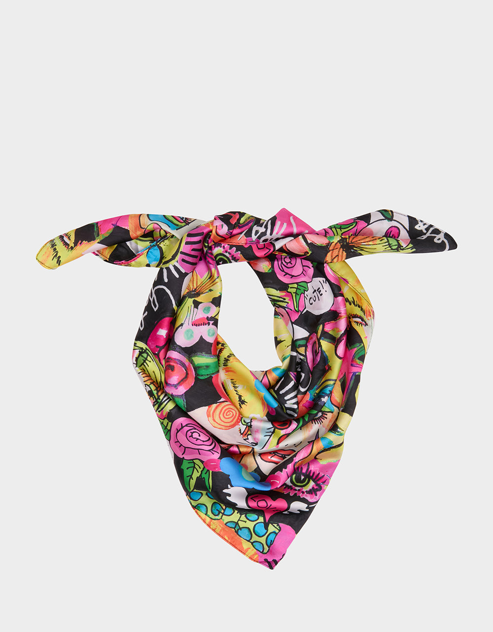 BETSEY'S ART SATINE SQUARE SCARF 35x35 BLACK MULTI - Image 3