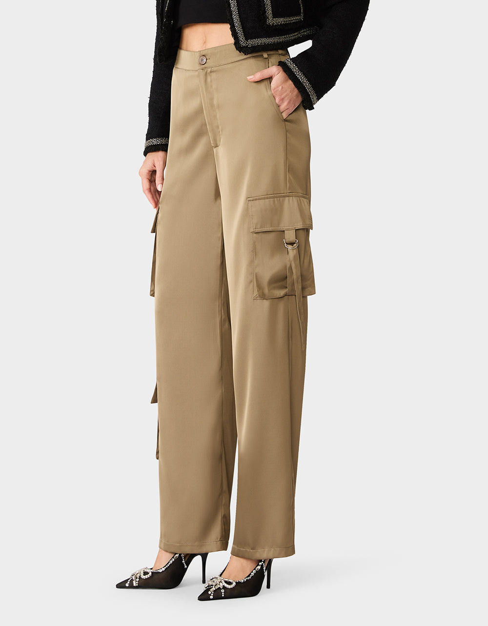 SILK UTILITY PANTS DARK OLIVE - Image 5