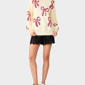 SEQUIN BOW SWEATER CREAM