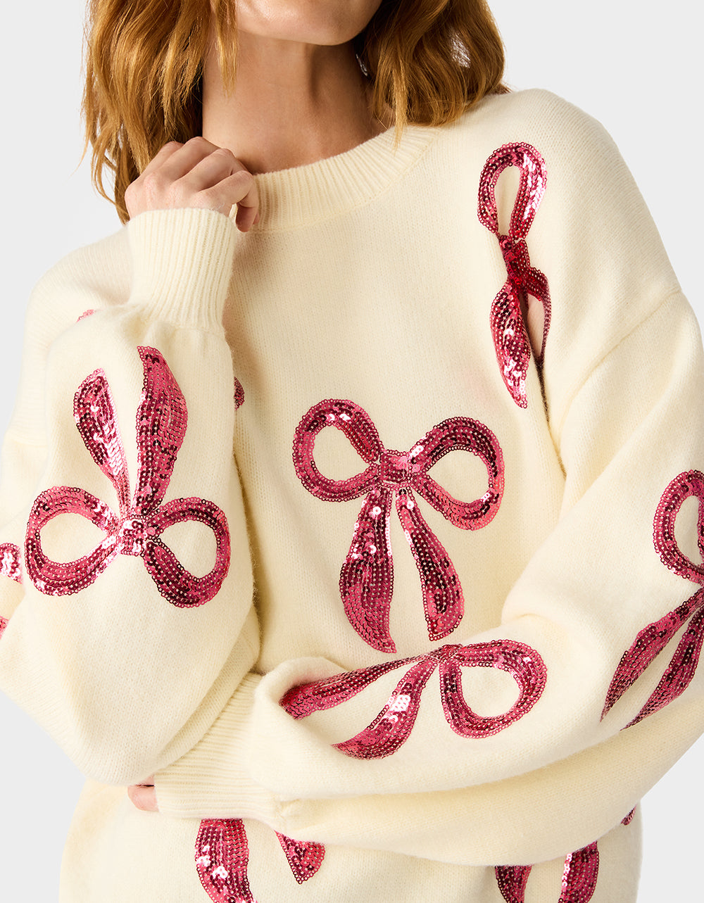 SEQUIN BOW SWEATER CREAM - Image 6