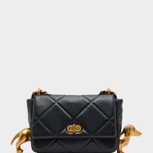 DACHSHUND METAL FLAP BAG BLACK